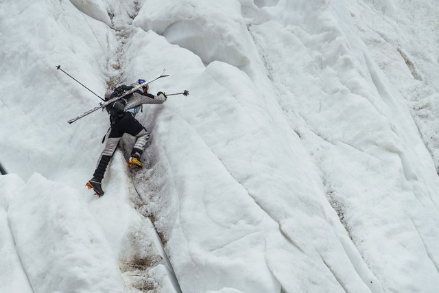 Andrzej Bargiel is seen scaling an ice wall during his first attempt at the ascent of K2 in Pakistan on June 25, 2018. The Polish ski mountaineer went on to make history on July 22, 2018 as the first man to ski down from the summit of K2, the second highest peak in the world at 28,251ft above sea level. // Marek Ogie? / Red Bull Content Pool // SI201808130265 // Usage for editorial use only // 